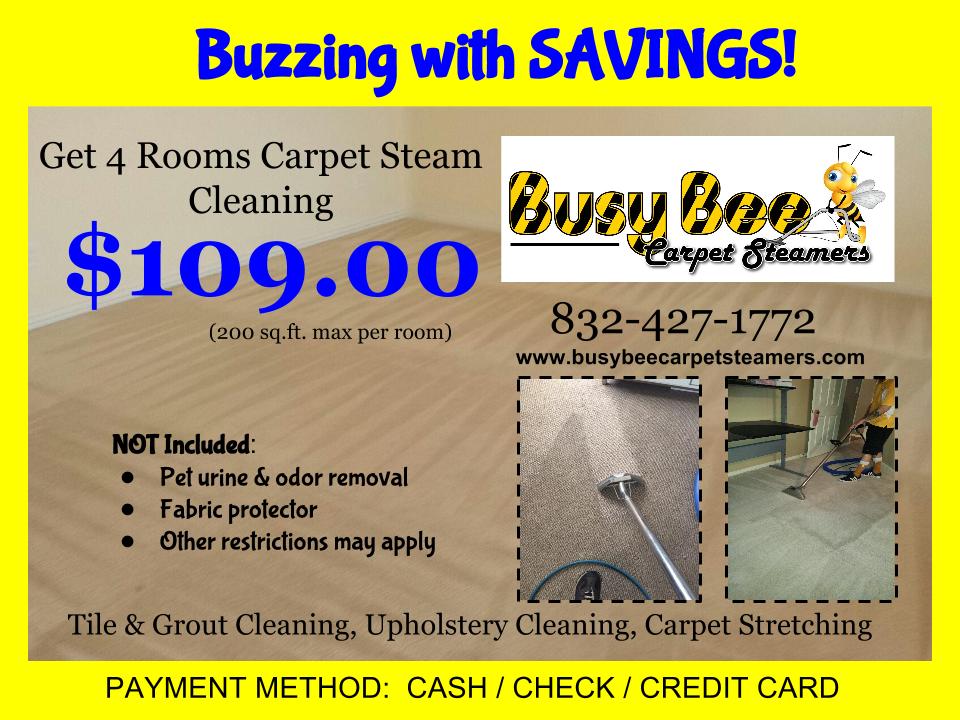 Carpet Cleaning Specials NW Houston / Busy Bee Carpet Steamers Specials